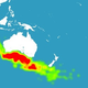 How far any debris could drift in one year from potential crash site (marked by yellow duck).